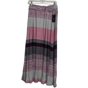 Robert Louis Womens Mid-Length Geometric Print Skirt With Belt L Polyester/Spand